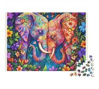Rompecabezas Arte Elefante Colorido 1000 Piezas Adultos Elefantes Floral Arte Vibrante Premium Grueso Resistente Vibrante Desafiante Alivio Estrés Juego Regalo 70x50cm/1000pzs