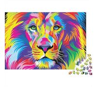 Rompecabezas Arte León Colorido 1000 Piezas Adultos León Arcoíris Abstracto Arte Vibrante Premium Grueso Resistente Desafiante Alivio Estrés Regalo 38x26cm/1000pzs