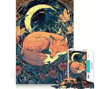 Rompecabezas artístico de 1000 Piezas con diseño de Zorro durmiendo bajo la Luna Creciente, Ideal para Adolescentes Relájate, Mejora tu Mente y CREA una Pieza de Arte nítida y Elegante 38x26cm