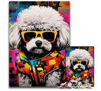 Rompecabezas artístico de 1000 Piezas con Grafiti de Bichón Frisé para Adultos. Ideal para Parejas, Navidad, Año Nuevo y San Valentín. 50x75cm/19,68x29,52 Pulgadas.