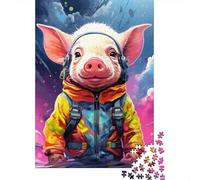 Rompecabezas artístico de Cerdo Astronauta, de Primera Calidad, 100% Reciclado, para niños y Adultos a Partir de 12 años, 1000 Piezas (75 x 50 cm)