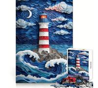 Rompecabezas artístico de Faro en mar tormentoso para Adultos, 1000 Piezas, Juguete para ejercitar la Mente, Divertido, Corte de precisión, 50x75cm
