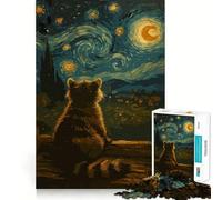 Rompecabezas artístico de Mapache Noche Estrellada para Adolescentes, 1000 Piezas, Juego Mental, Juguete Relajante, Corte preciso, (38x52cm)