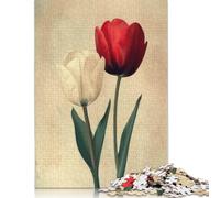 Rompecabezas artístico de Pareja de Tulipanes Blancos y Rojos, de cartón 100% Reciclado, Ideal para niños y Adultos a Partir de 12 años. Regalo para el Día del Padre, 1000 Piezas (75 x 50 cm).