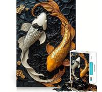 Rompecabezas artístico de Peces koi Yin Yang,1000 Piezas,Juego de Habilidad Mental,Piezas de Ajuste, Actividad Nocturna Divertida para Toda la Familia (38x26cm)