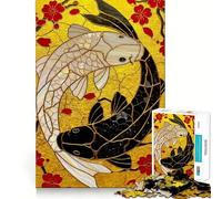 Rompecabezas artístico de Peces koi Yin Yang,1000 Piezas,Juego de Habilidad para Pensar,Piezas de Ajuste, Actividad Nocturna Divertida para Toda la Familia (38x52cm)