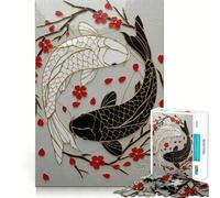 Rompecabezas artístico de Peces koi Yin Yang de 1000 Piezas para Adultos Divertido Juego de Memoria Artesanía de Corte experta Actividad Relajante para Grupos en Interiores (38x26cm)
