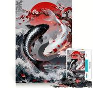 Rompecabezas artístico de Peces koi Yin Yang de 1000 Piezas para Adultos Juego para Mejorar la Memoria Calidad Profesional Actividad de Corte conmovedora para Compartir en Familia (50x75cm)