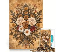 Rompecabezas artístico de Ramo Floral Vintage de 1000 Piezas Juego Think Boost Cierre hermético Sin Piezas Sueltas Desafío Interactivo para el Cerebro en casa (38x52cm)