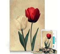 Rompecabezas artístico de Tulipanes Blancos y Rojos 1000 Piezas Juguete para desarrollar la Capacidad cognitiva Superficie Lisa y sin Rebabas Actividad Relajante para Grupos en Interiores (38x26cm)