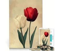 Rompecabezas artístico de Tulipanes Blancos y Rojos 1000 Piezas para ejercitar la Memoria con Bordes Lisos y Encaje Forma Divertida de llenar los ratos Libres (38x52cm)