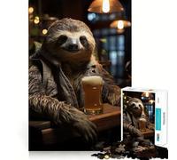 Rompecabezas artístico de un Perezoso Bebiendo Cerveza para Adolescentes, 1000 Piezas, Juguete de lógica Mental, Alivio del estrés, Corte Firme, Regalo de Santa Claus 38x26cm