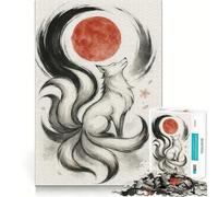 Rompecabezas artístico de Zorro de Nueve Colas y Luna roja para Adolescentes, 1000 Piezas, Juguete de lógica Resistente, Tranquilo, de Bordes definidos, Regalo Elegante (38x26cm)