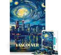 Rompecabezas artístico del Horizonte Nocturno de Vancouver,Canadá,1000 Piezas para Adolescentes Estimula la Mente Diversión sin Espacios Ajuste Ocio cautivador para Disfrutar en casa 38x26cm