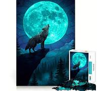 Rompecabezas artístico Lobo Aullando a la Luna de 1000 Piezas Diversión para ejercitar la Mente Piezas sin Rebabas y de Corte Limpio Actividad Absorbente para Noches tranquilas (38x26cm)