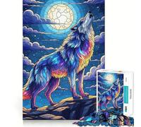 Rompecabezas artístico Lobo Aullando a la Luna de 1000 Piezas Juego de ingenio Piezas de Ajuste preciso Actividad Nocturna para Toda la Familia (50x75cm)