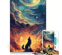 Rompecabezas artístico Lobo Aullando a la Luna de 1000 Piezas para Adultos Divertido Juego de Memoria Elaboración de Corte experta Actividad Relajante para Grupos en Interiores (38x26cm)