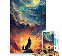 Rompecabezas artístico Lobo Aullando a la Luna para Adolescentes 1000 Piezas Juego para estimular la Mente Piezas sin Rebabas y de Corte Limpio Fácil de Aprender Diversión para Toda la Familia