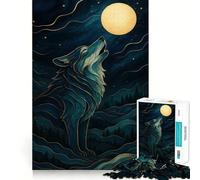 Rompecabezas artístico Lobo Aullando a la Luna para Adultos,1000 Piezas Juego de ingenio y Habilidad Troquelado de Alta precisión Un desafío entretenido para el Tiempo Libre (50x75cm)