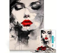 Rompecabezas artístico Mujer con Labios Rojos para Adolescentes,1000 Piezas,Juego para desarrollar la Mente,Cortado con láser para un Tiempo de relajación Ejercicios mentales en casa