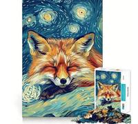 Rompecabezas artístico Zorro durmiendo en la Noche Estrellada para Adolescentes, 1000 Piezas, Juguete de lógica Fina, pasatiempo Tranquilo, Pieza de colección de Arte de Bordes limpios 50x75cm