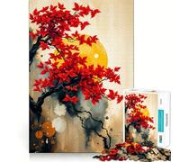 Rompecabezas artísticos de árbol Rojo y Sol Amarillo para Adolescentes, 1000 Piezas, Juguete Que desafía la Mente, diversión Relajante, Corte preciso, Regalo Festivo (38x26cm)