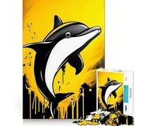 Rompecabezas artísticos de Delfines Amarillos para Adolescentes,1000 Piezas,Juego Mental Divertido,conexión Limpia y fluida,Forma Atractiva de Pasar el Tiempo Libre (38x52cm)