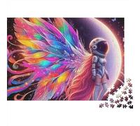 Rompecabezas Astronaut 1000 Piezas Alivio de Estrés para Adultos Astronauta con Alas de Arcoíris bajo la Luna Premium Grueso Robusto Desafiante Relajación Regalo Familiar 52x38cm/1000pcs