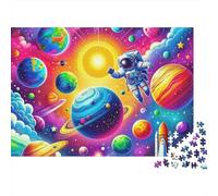 Rompecabezas Astronaut 1000 Piezas Regalo para Adultos Astronauta Flotando en Sistema Solar Vibrante Premium Grueso Robusto Vibrante Desafiante Difícil Alivio de Estrés 52x38cm/1000pcs