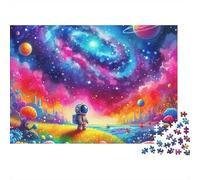 Rompecabezas Astronaut Desafiante 1000 Piezas para Adultos Astronauta Contemplando Galaxia Colorida Premium Grueso Robusto Vibrante Alivio de Estrés 52x38cm/1000pcs