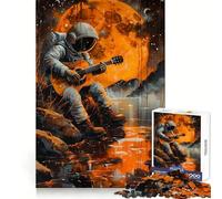 Rompecabezas Astronauta Naranja Luz de Luna para Adultos, 1000 Piezas, Desarrollo de Memoria, Suave, Distracción, Seguro, Únete, Sorpresa Festiva (38X52CM)