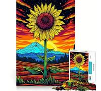 Rompecabezas Atardecer con Girasoles Psicodélicos para Adolescentes, 1000 Piezas, Mejora la Memoria, Juego de Interior, Ensamblaje de Imágenes, Regalo Navideño (38x26cm)