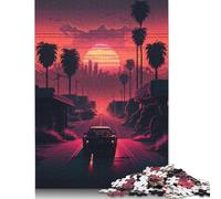 Rompecabezas Atardecer de Ondas de Neón V1, Rompecabezas de cartón 100% Reciclado, Ideal para niños y Adultos a Partir de 12 años. Regalo para el Día del Padre, 1000 Piezas (26 x 38 cm).
