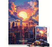 Rompecabezas Atardecer en Filadelfia, EE UU, 1000 Piezas, para Adolescentes Mejora la Memoria Divertido y Relajante Piezas de colección con Corte nítido 38x26cm