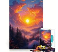 Rompecabezas Atardecer sobre Bosque brumoso para Adolescentes, 1000 Piezas, para desarrollar la Memoria, Tiempo Libre, Bordes limpios, un Regalo Encantador 38x52cm