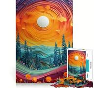 Rompecabezas Atardecer sobre bosques de Papel para Adolescentes, 1000 Piezas, para desarrollar la Memoria, Tiempo Libre, Bordes limpios, un Regalo Encantador 38x26cm