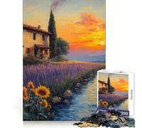 Rompecabezas Atardecer sobre Campos de Lavanda para Adolescentes, 1000 Piezas, estimula la Memoria, diversión Tranquila, Bordes precisos, Regalo artístico 38x26cm