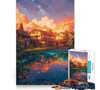Rompecabezas Atardecer sobre el Pueblo para Adolescentes, 1000 Piezas, para Mejorar la Memoria, para Disfrutar de un Juego de Mesa, con Bordes limpios, 38x26cm