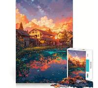 Rompecabezas Atardecer sobre el Pueblo para Adultos, 1000 Piezas, estimula la Memoria, diversión Relajante, Corte, Regalo Original 38x52cm