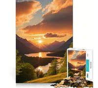 Rompecabezas Atardecer sobre Lago de montaña para Adolescentes, 1000 Piezas Mejora la Memoria Disfruta de un Juego de Mesa Bordes limpios 38x26cm