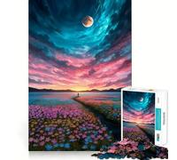 Rompecabezas Atardecer sobre un Campo de Flores de 1000 Piezas para Adultos Juguete de lógica Mental, diversión Tranquila, Corte Firme, Regalo preciado 38x52cm