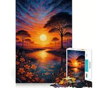 Rompecabezas Atardecer sobre un río Tranquilo en la Sabana Africana para Adolescentes, 1000 Piezas, para Mejorar la Memoria, Tiempo Libre, Bordes limpios, un Regalo Encantador 38x26cm