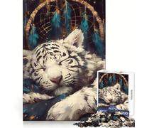 Rompecabezas Atrapasueños Tigre Blanco Durmiente 1000 Piezas para Adolescentes Juguete Lógico Estimulante Juego Relajante Arte de Borde Premium Coleccionable 38x52cm