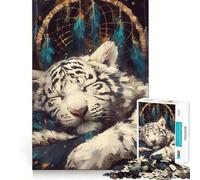 Rompecabezas Atrapasueños Tigre Blanco Durmiente 1000 Piezas para Adolescentes Juguete Lógico Estimulante Juego Relajante Arte de Borde Premium Coleccionable 38x52cm