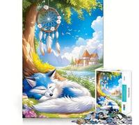 Rompecabezas Atrapasueños Zorro Durmiente para Adolescentes, 1000 Piezas, Juguete de Lógica Mental, Alivio del Estrés, Corte Firme, Regalo de Deseos de Santa Claus 38x26cm