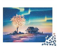 Rompecabezas Aurora Night Tree de 1000 Piezas, cabaña, árbol Aurora, Paisaje, para Juegos educativos para Adultos, Hermosa decoración, difícil, desafiante, cumpleaños, 52x38cm