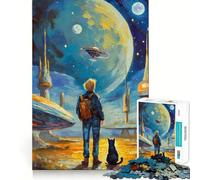Rompecabezas Aventura Espacial con un Gato para Adolescentes, 1000 Piezas, lógica Clara, Juguete, Juego Lento, Disfruta, Corte, Sorpresa de cumpleaños (50x75cm)