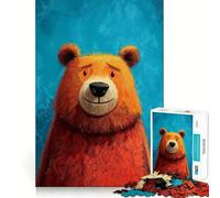 Rompecabezas Azul con Retrato de Oso Naranja estilizado para Adolescentes, 1000 Piezas, Juguete para ejercitar la Mente, Actividad para el hogar, decoración de Pared con Corte de precisión 38x52cm