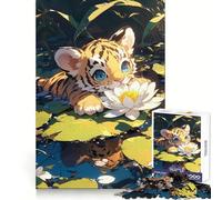 Rompecabezas Baby Tiger on Sea Rose de 1000 Piezas para adolescentesMejora la memoriaEscape tranquiloCorte de precisiónRegalo Original(38x26cm)