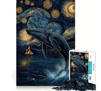 Rompecabezas Ballena bajo la Noche Estrellada para Adolescentes 1000 Piezas Divertido Juego de Memoria Superficie Lisa sin Rebabas Regalo de cumpleaños Juguete para ejercitar la Mente (50x75cm)
